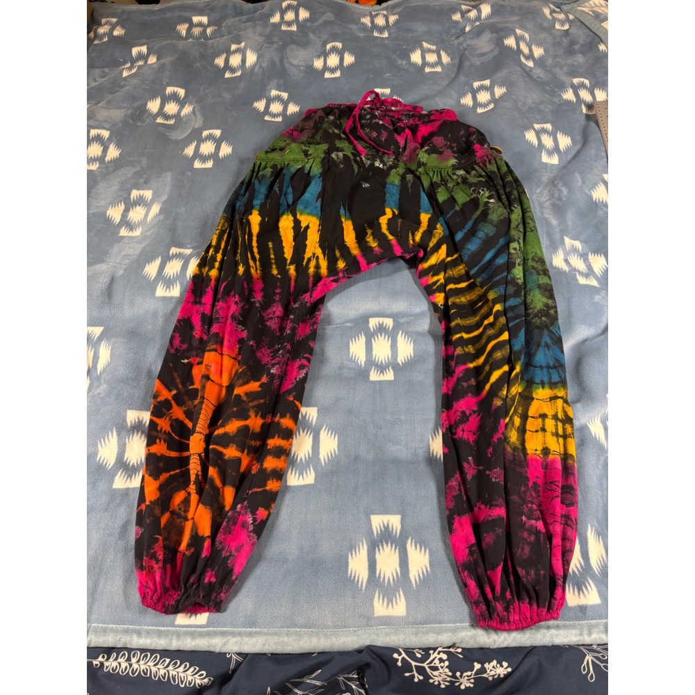 Rainbow Tie Dye Harem Pants Cotton Boho Hippie Genie Joggers Made in Thailand